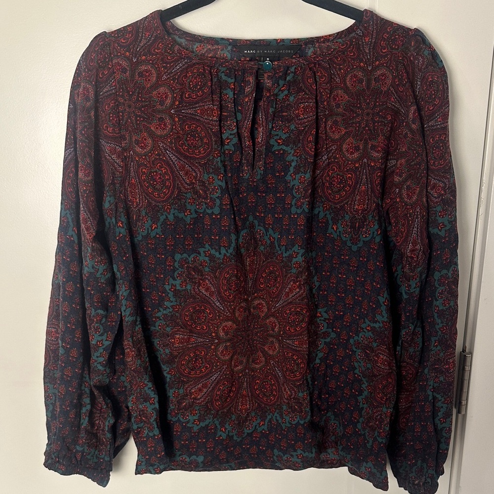 Marc By Marc Jacobs Red and Bluish Green Paisley Blouse